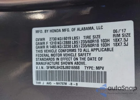 2018 Honda Odyssey Lx z USA, uszkodzony, nr VIN 5FNRL6H28JB016988